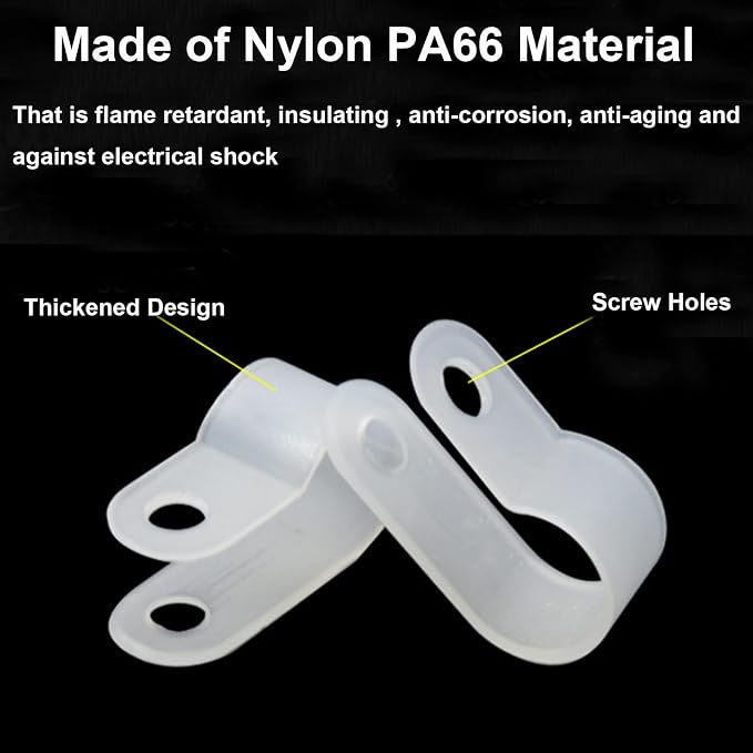 200PCS White Nylon R-Type Cable Clamp 3/8 Inch Cable Organizer Kit | Nylon - Image 3