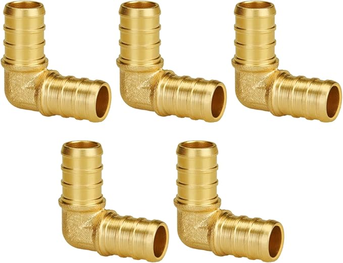 5-Pack 1/2 Inch PEX 90 Degree Elbow Fittings, Brass | PEX Crimp Pipe Fittings by SUNGATOR