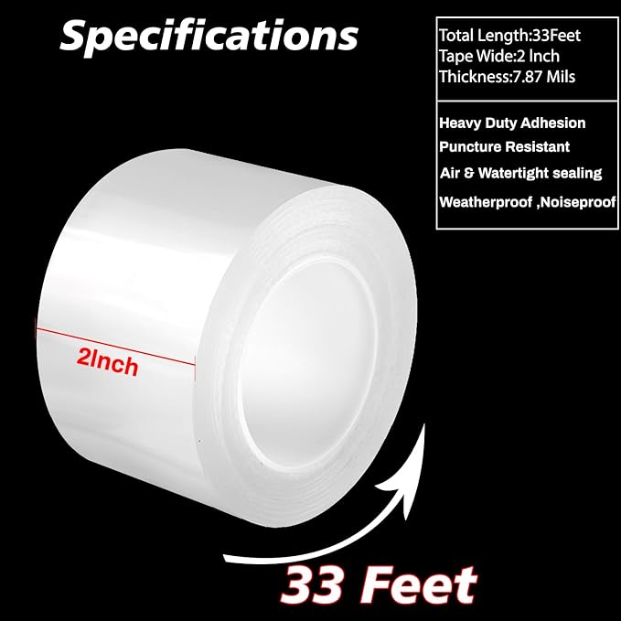 Window Weather Sealing Tape 2 Inch x 33 FT Weather Stripping Residue-Free Clear - Image 2
