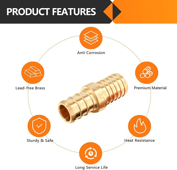 5PC HeSun 1/2" PEX Crimp X 1/2" PB Polybutylene Transition Coupling | Brass - Image 3