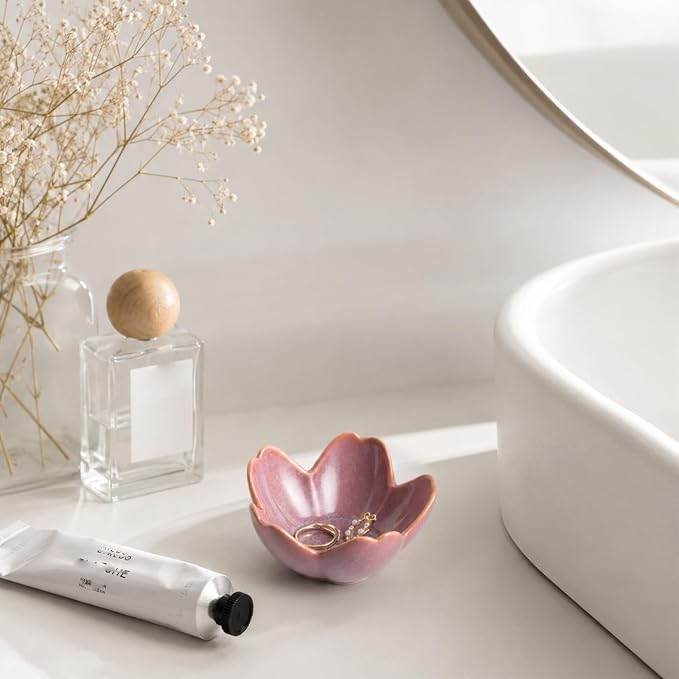 Floral Ceramic Jewelry Tray, 3.5" Ring Holder Trinket Bowl | Petite bowl keeps - Image 5