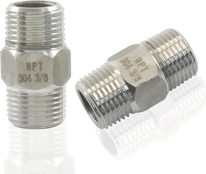 3/8" Male x 3/8" Male NPT Hex Nipple Pipe Fittings, Threaded Adapter, by Unknown