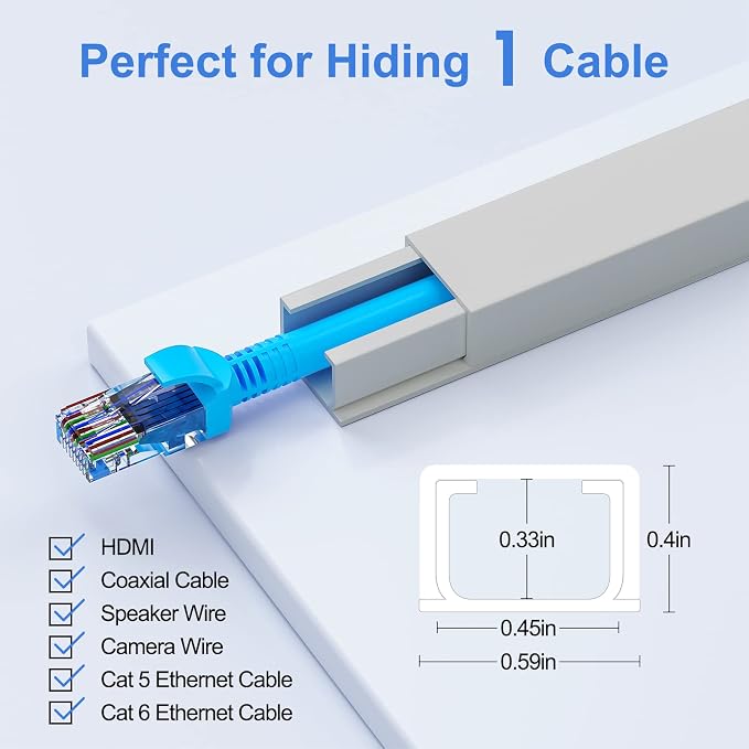 Yecaye Cord Hider, 113in One-Cord Cable Raceways, W0.59in H0.4in, Easy Install - Image 2
