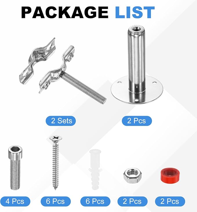 HARFINGTON 2 Set Wall Mount Ceiling Mount Pipe Supports 304 Stainless Steel - Image 3