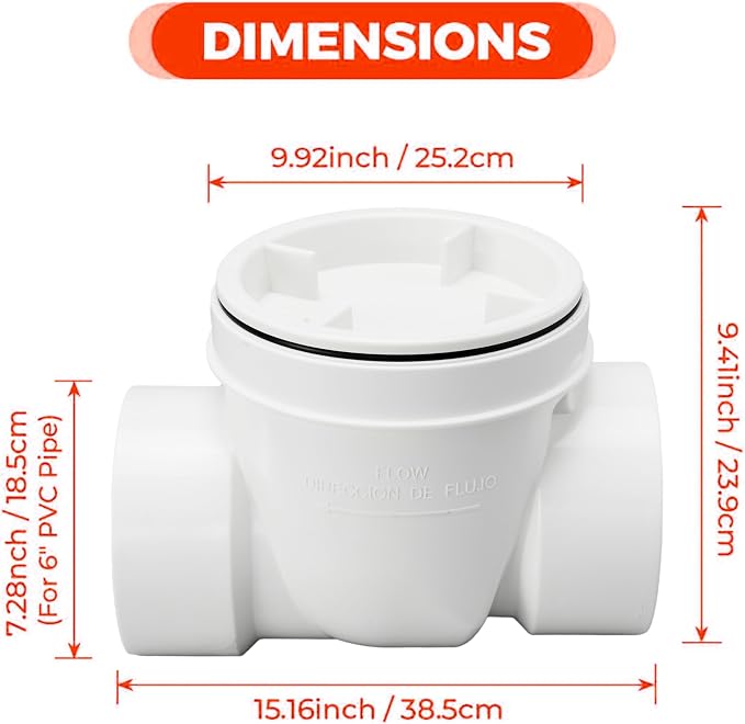 6 Inch Pvc Backwater Valve, Sewer Check Back Flow Preventer Drain Backflow - Image 3