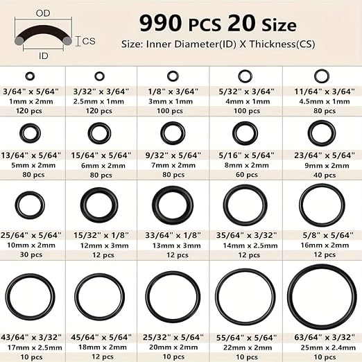 990PCS Seal Rubber O-Rings Assortment Set - Image 2