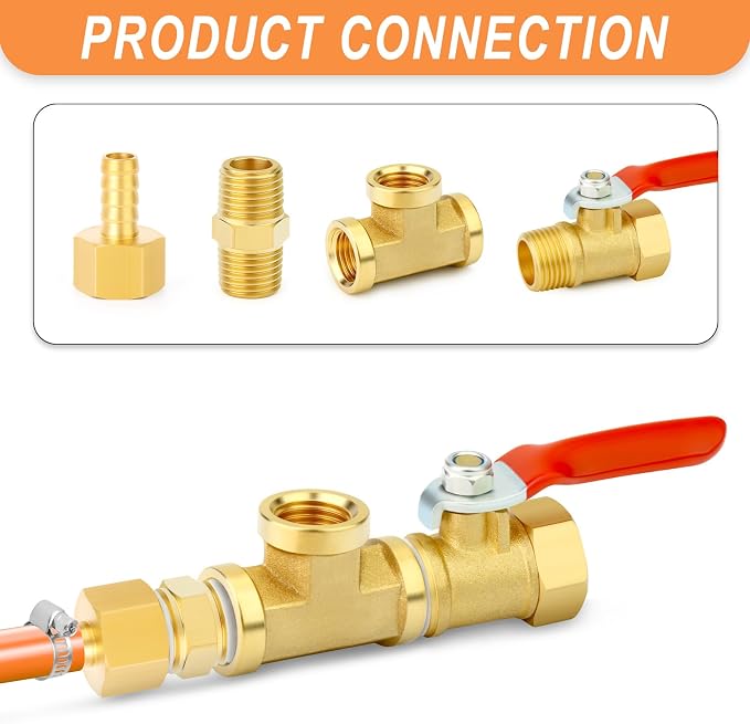 GASHER 6PCS 3/8 Inch NPT Brass Pipe Fitting, Ball Valve, Barstock Tee Brass - Image 5