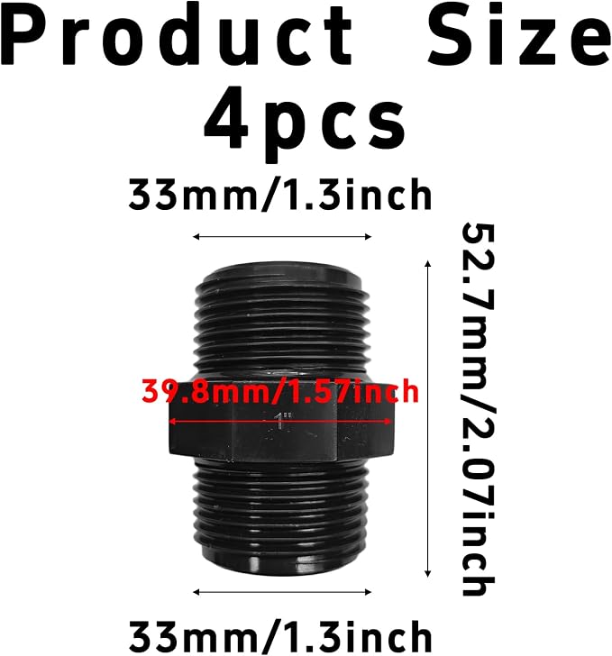 4PCS 1" PVC Hex Nipple Fitting, G1 X G1 Male Thread Coupling Adapter, Pipe - Image 2