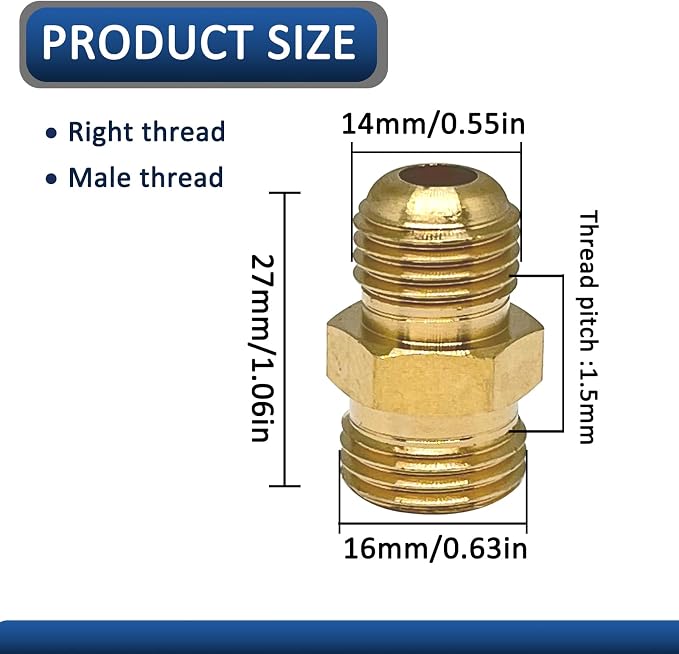 1 Pcs M16 x 1.5mm Male to M14 x 1.5mm Male Adapter, Welding Hose Coupler Adapte - Image 2