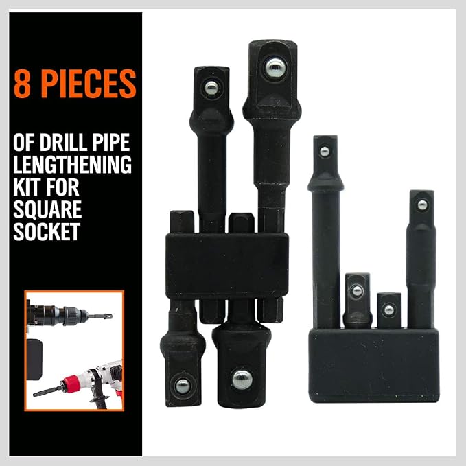 HORUSDY 8-Piece Impact Sockets Adapter Sets, Hex Shank 1/4" 3/8" 1/2" - Image 6
