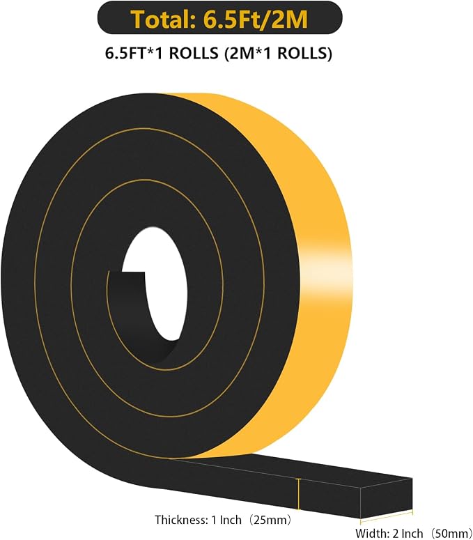 Foam Tape, Weather Stripping, High Density CR, Soundproof, 2 in x 1 in x 6.5Ft - Image 4