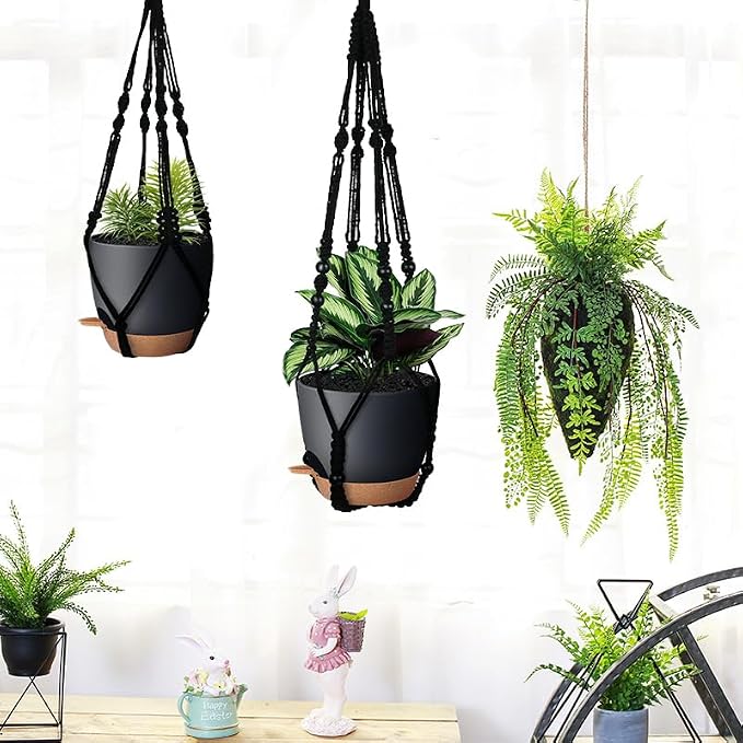 Bouqlife 3 Pack Self Watering Hanging Planters Macrame Plant Hangers - Image 7