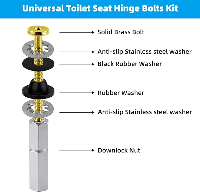 Hibbent 4 PCS Universal Toilet Seat Bolts Kit, Brass Bolts - Image 2