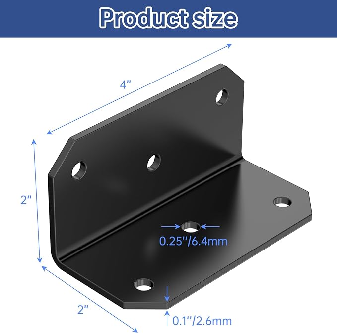 Yuleimy L Brackets for Wood, 2x4 Inch Galvanized Corner Braces, 4×2×2 in. black - Image 2