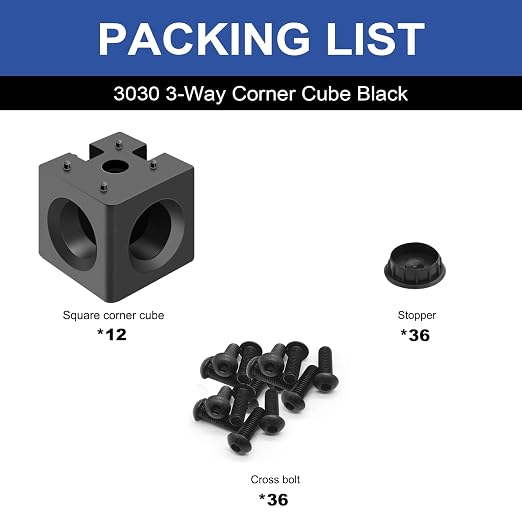 12pcs 3030 3-Way Corner Cube 3030 Extrusion Hardware Black | T-Slot V-Slot - Image 3