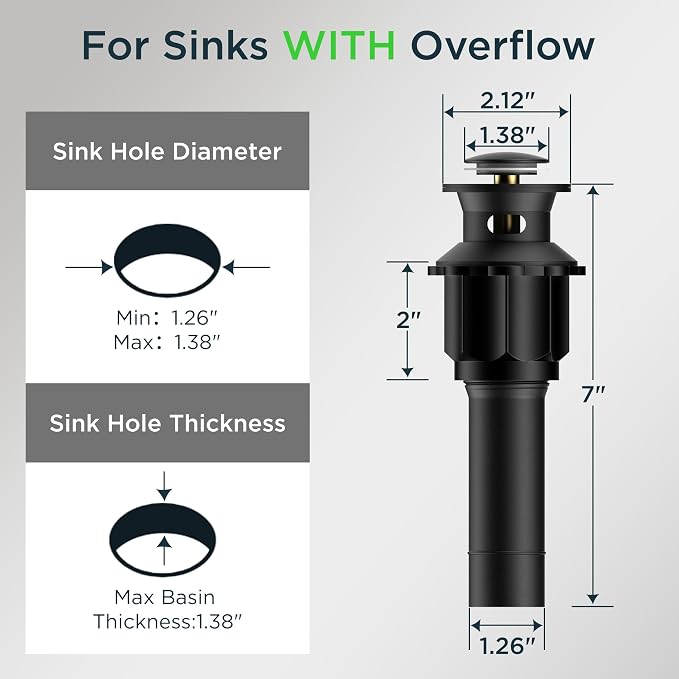 FORIOUS Sink Drain with Overflow - Image 2