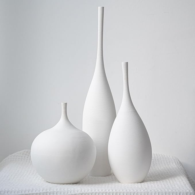 Relexome White Ceramic Vase Modern Boho Wabi-Sabi Flower Vase Set of 3 by Relexome