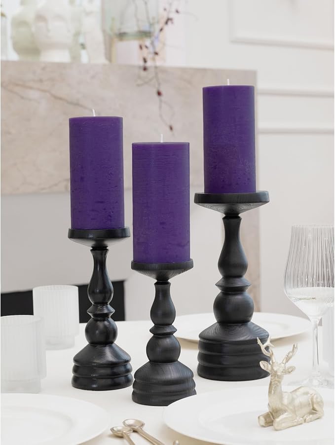 Large Pillar Candles 3x6 Inch – Set of 3 Unscented Dripless Purple Candles - Image 4