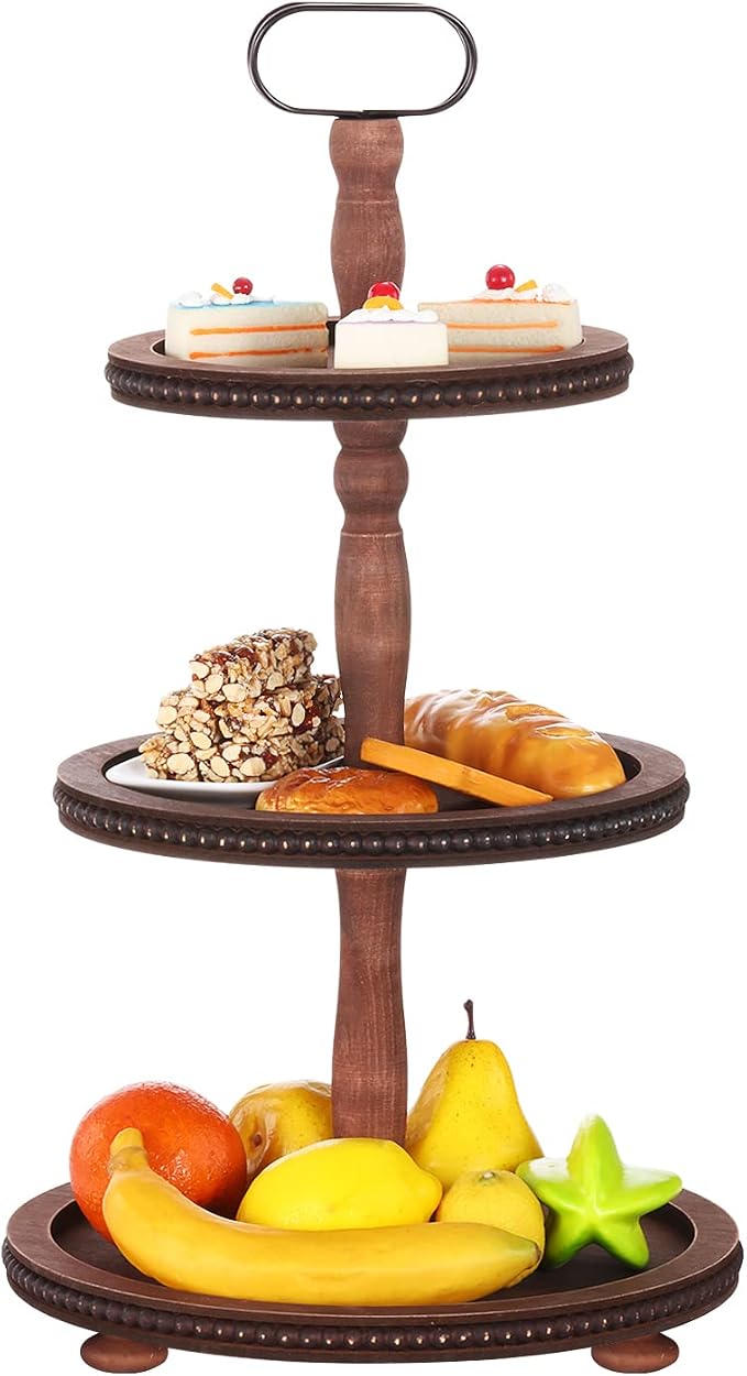 Urban Deco Wooden Tiered Tray 3-Tier Decorative Tray Stand Farmhouse Serving by UrbanDeco