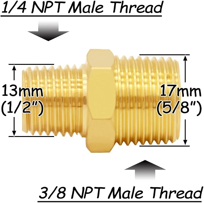Uenede Brass 1/4" NPT Male to 3/8" NPT Male Reducer Adapter - Image 2