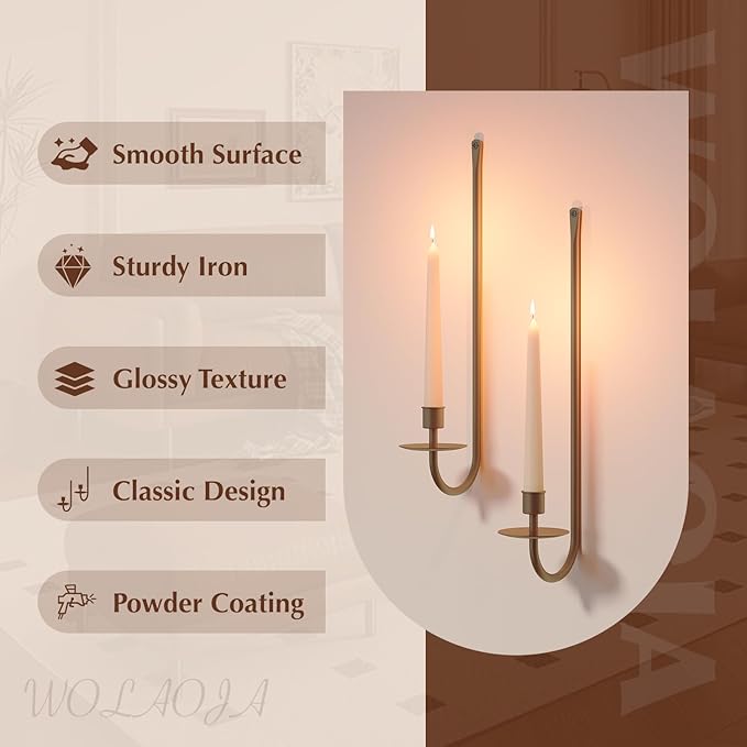 Metal Wall Candle Sconce Holder Set of 2 Wall Mount Candle Holder Pillar Holder - Image 3