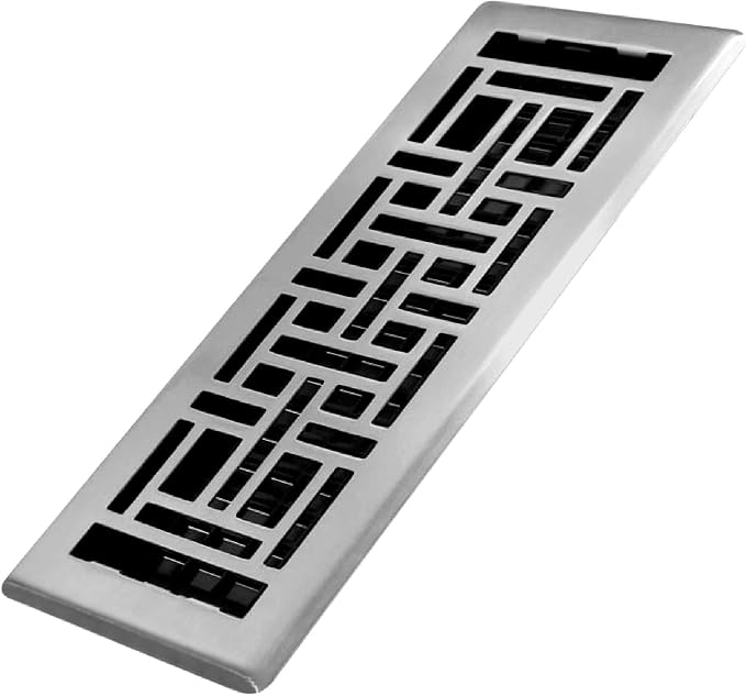 Decor Grates AJH412-NKL Oriental Floor Register, 4x12 Inches, Brushed Nickel - Image 2