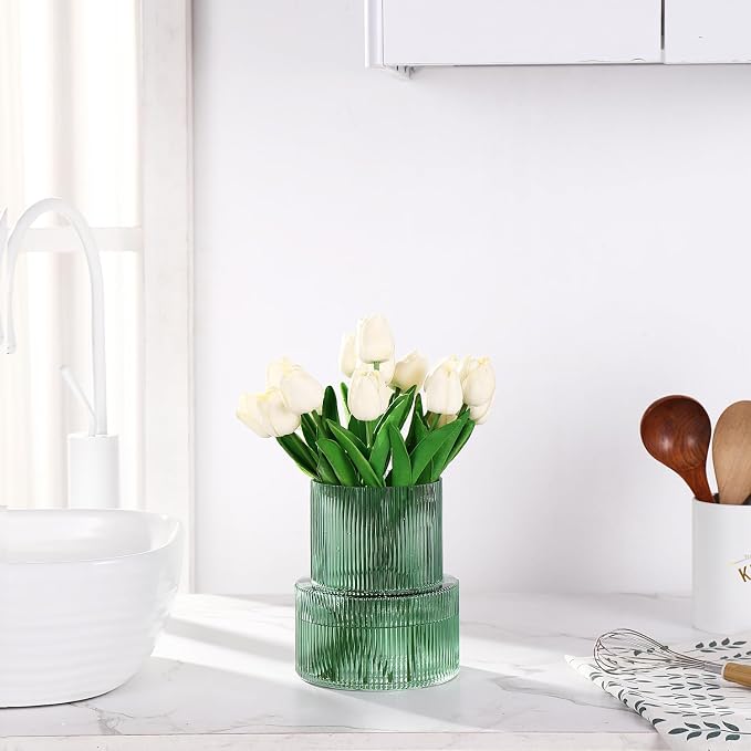 Green Glass Vase, Ribbed Glass Vase - Image 5