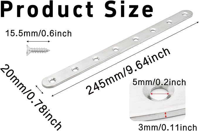 9.6 Inch Stainless Steel Straight Brace, Flat Straight Support, Repair Fixed - Image 2