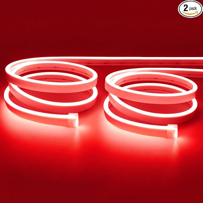 Lamomo Red Led Strip Lights 32.8Ft, 2 Roll Neon Rope Strip 0.39In/Cut, 12V Flex by Lamomo