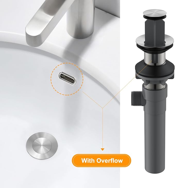 Pop-Up Sink Drain Stopper with Lift Rod and Overflow, Chrome Finish - Image 4