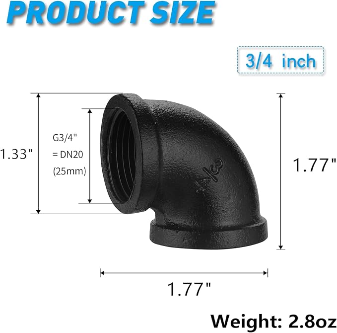 3/4" Black Threaded Elbow, 40 Pack Metal Pipe Fittings - Image 2