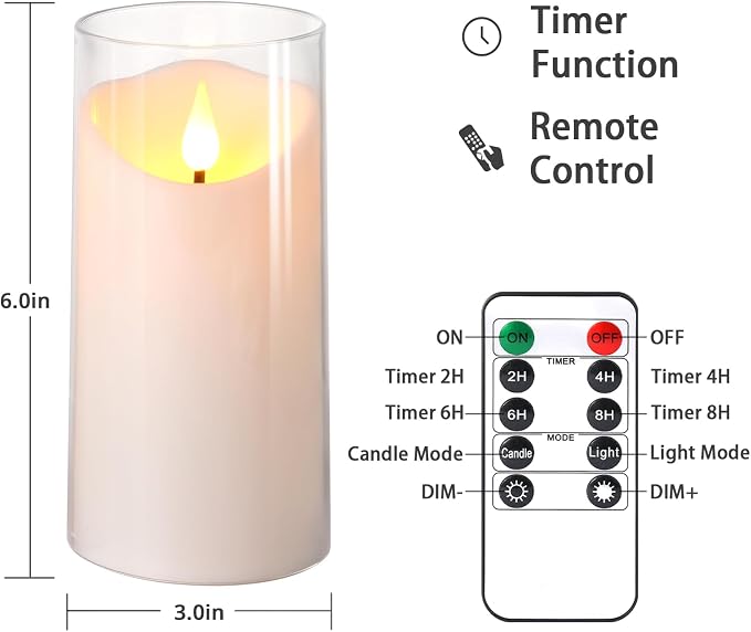 NURADA 3"x6"Flickering Flameless Candles: 3D Wick Acrylic Battery Operated LED - Image 6