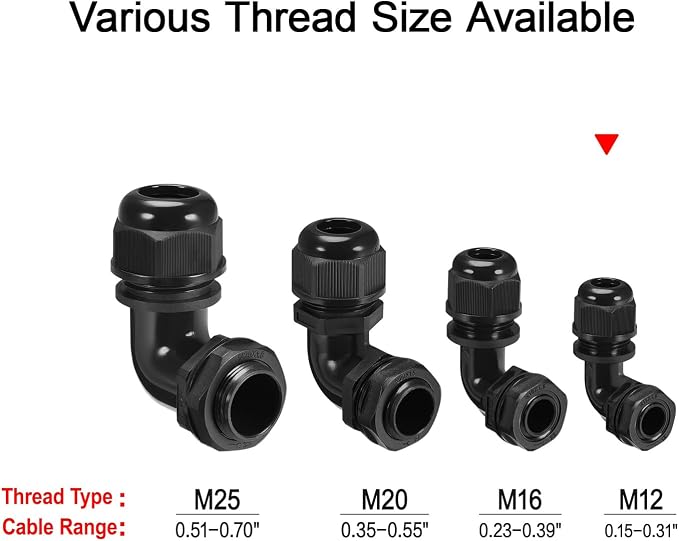 M12 Cable Gland, 90 Degree Adjustable 4-8mm Strain Relief, Cord Connectors - Image 6
