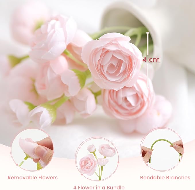Alupssuc 30Pcs Ranunculus Artificial Flowers Faux Silk Mini Flowers Indoor | - Image 4