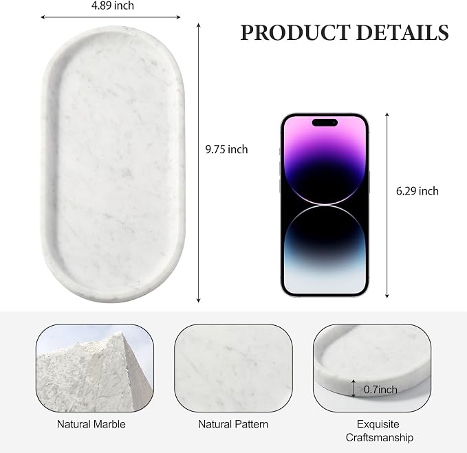 Natural White Marble Tray for Home Decor, Catchall Tray for Perfume - Image 2