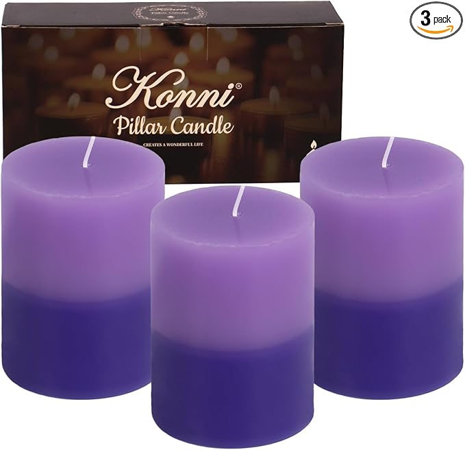 KONNI Layered Pillar Candles Set of 3, 2.8"x 4" Table Decor Purple | by KAMMAK