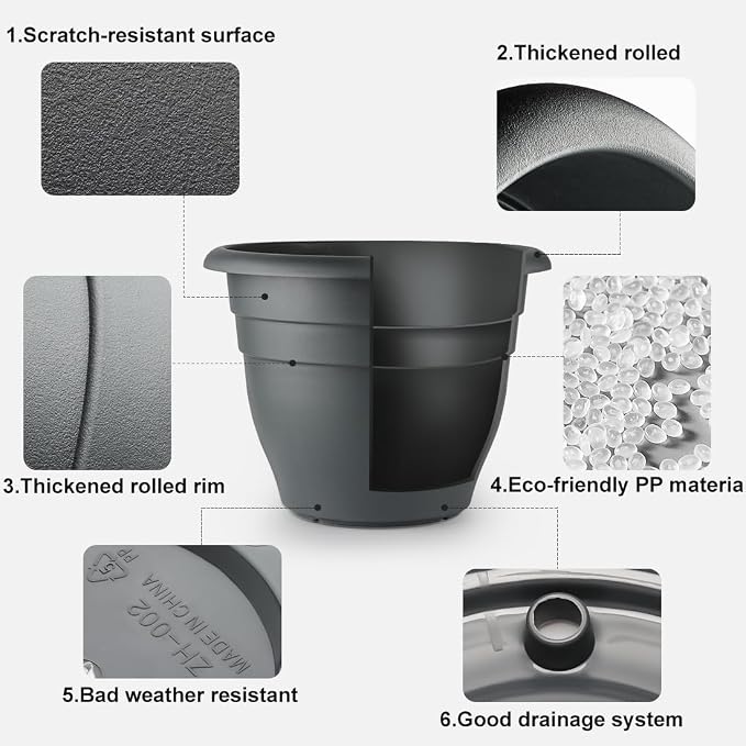 RooTrimmer 3 Pack Large 16 Inch Plastic Plant Pots - Image 3