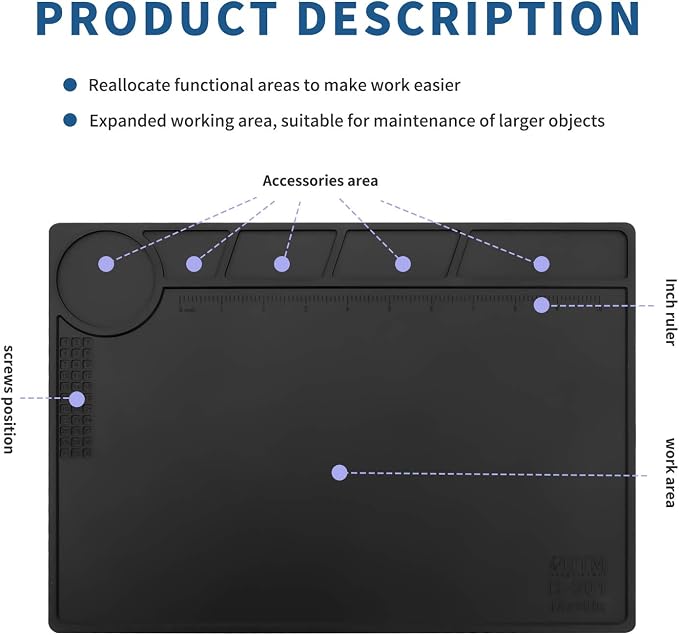 HTM-201 Black Silicone Repair Mat Heat Resistant Electronic Repair Mat - Image 3
