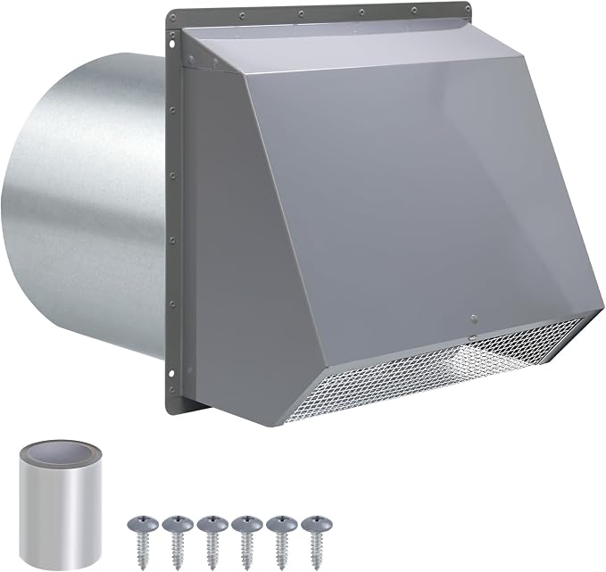 6 Inch Hooded Wall Vent with Screen and Damper, 6 Inch Exhaust Vent Cover Cap by JYINCPED