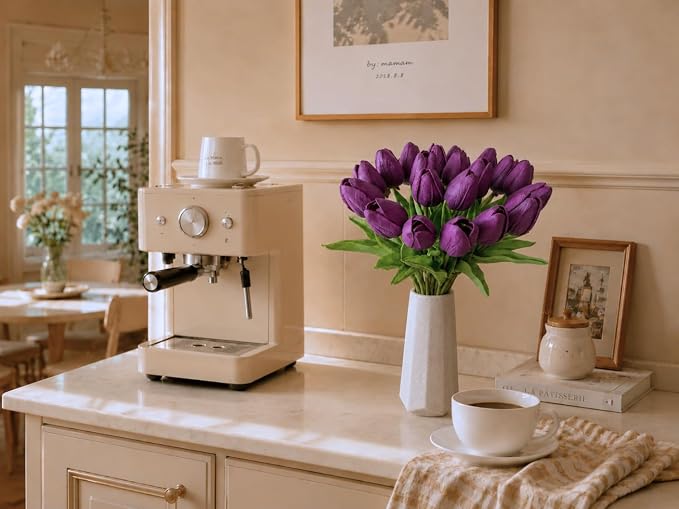 Mandy's 20pcs Artificial Grape Purple Tulips | 13.5 Inch Lifelike PU Tulips - Image 7