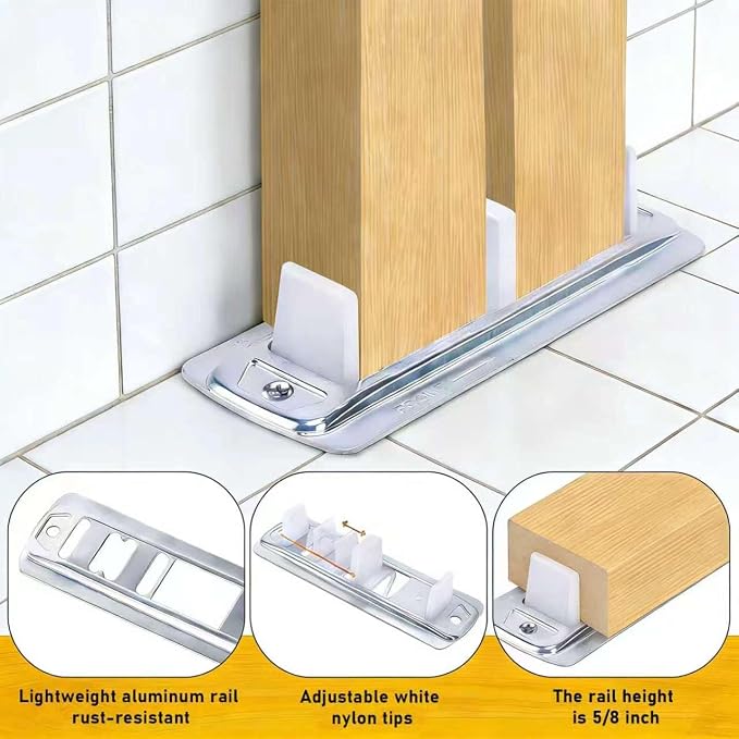 2 Pack White Closet Door Bottom Guide Replacement, Adjustable Sliding Door | - Image 7