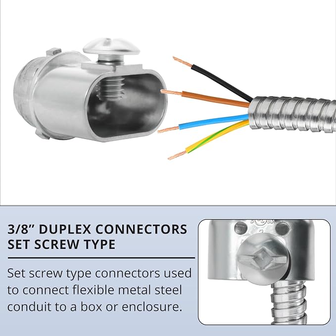3/8 inch Zinc Die Cast Duplex connectors, Flex Wire Box Screw Type Connector - Image 5
