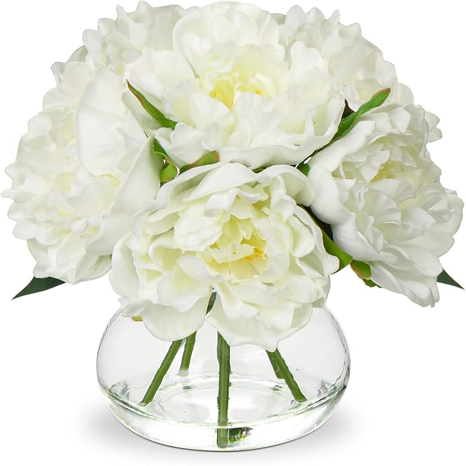 Hollyone Fake Flowers White Peonies Artificial Flowers Faux Flowers by Hollyone