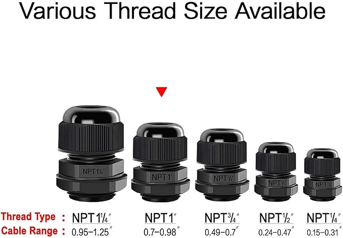 20 Pack NPT 1" Cable Glands Waterproof Adjustable 18-25mm Cable Connectors - Image 5