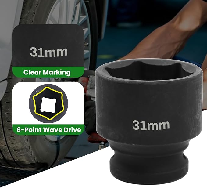 1/2" Drive 31mm Deep Impact Socket, 6 Point Chrome Molybdenum Steel Heavy Duty - Image 3
