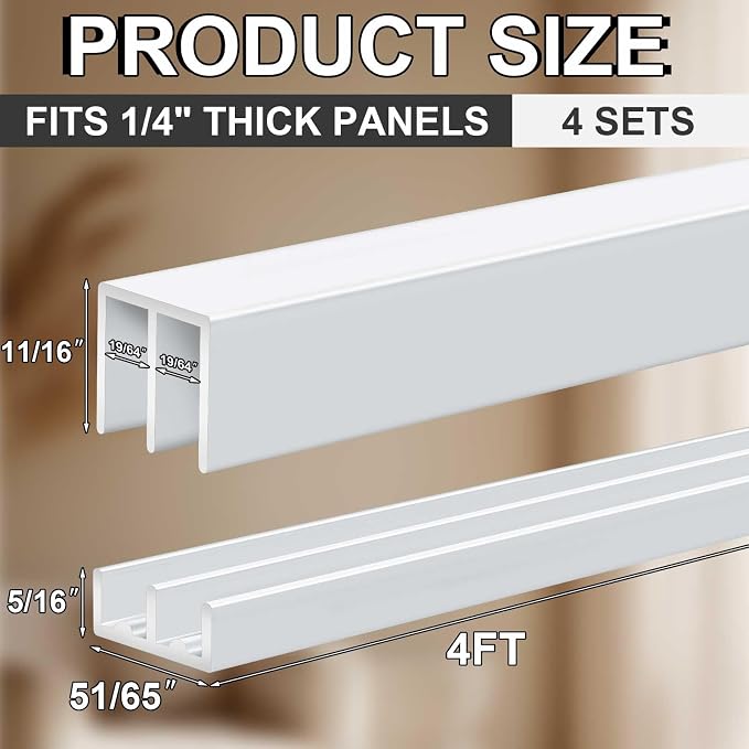 4 Set 4 ft White Aluminum Sliding Door Track Set - Image 2