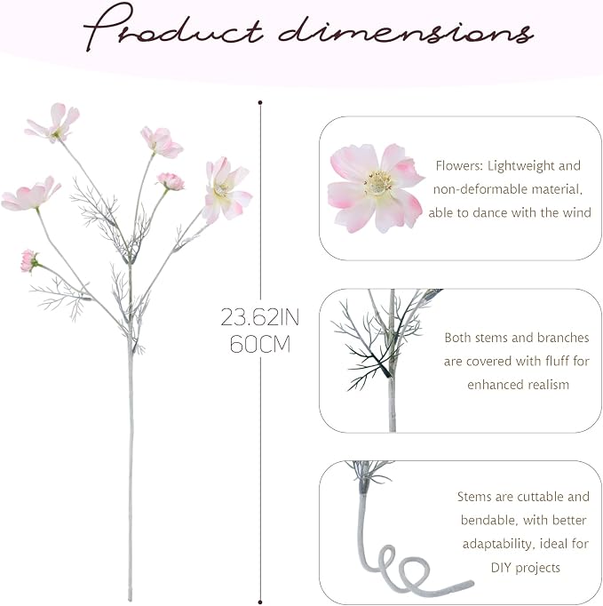4 Pcs Pink Purple 24" Tall Artificial Cosmos Flowers - Image 2