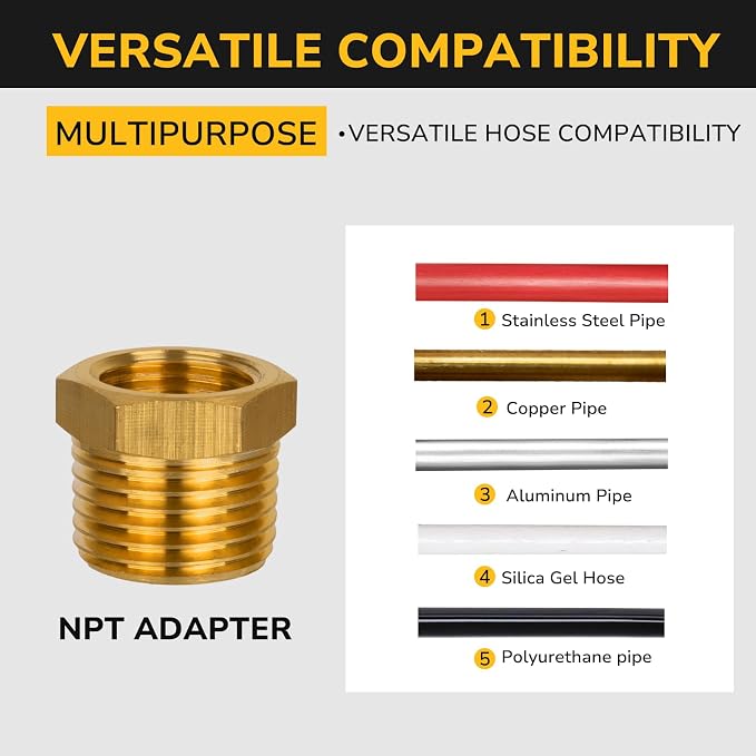 NPT Reducer, 3/8" NPT Male × 1/4" NPT Female, Brass Hex Bushing, Brass Pipe - Image 6