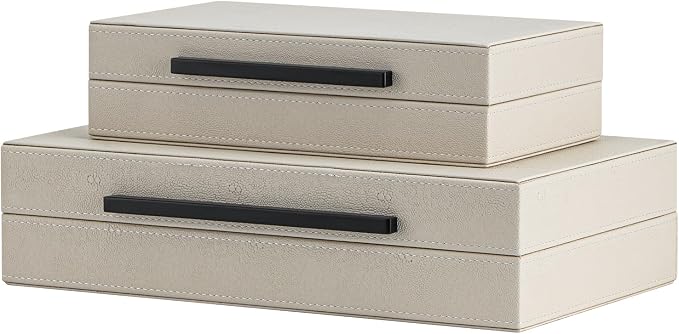 Set of 2 Beige Shagreen Decorative Storage Boxes - Image 8