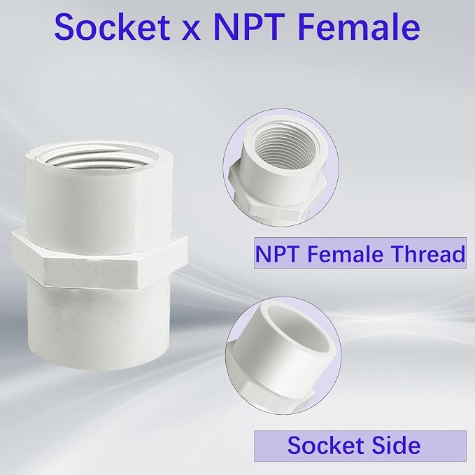 10Pcs White PVC Pipe Fitting, 1/2 inch NPT Female Thread Pipe Fitting Adapter - Image 3